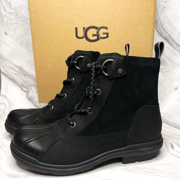UGG Women's Hapsburg Black Waterproof Duck Boot Size 6.5 New - Picture 2 of 10